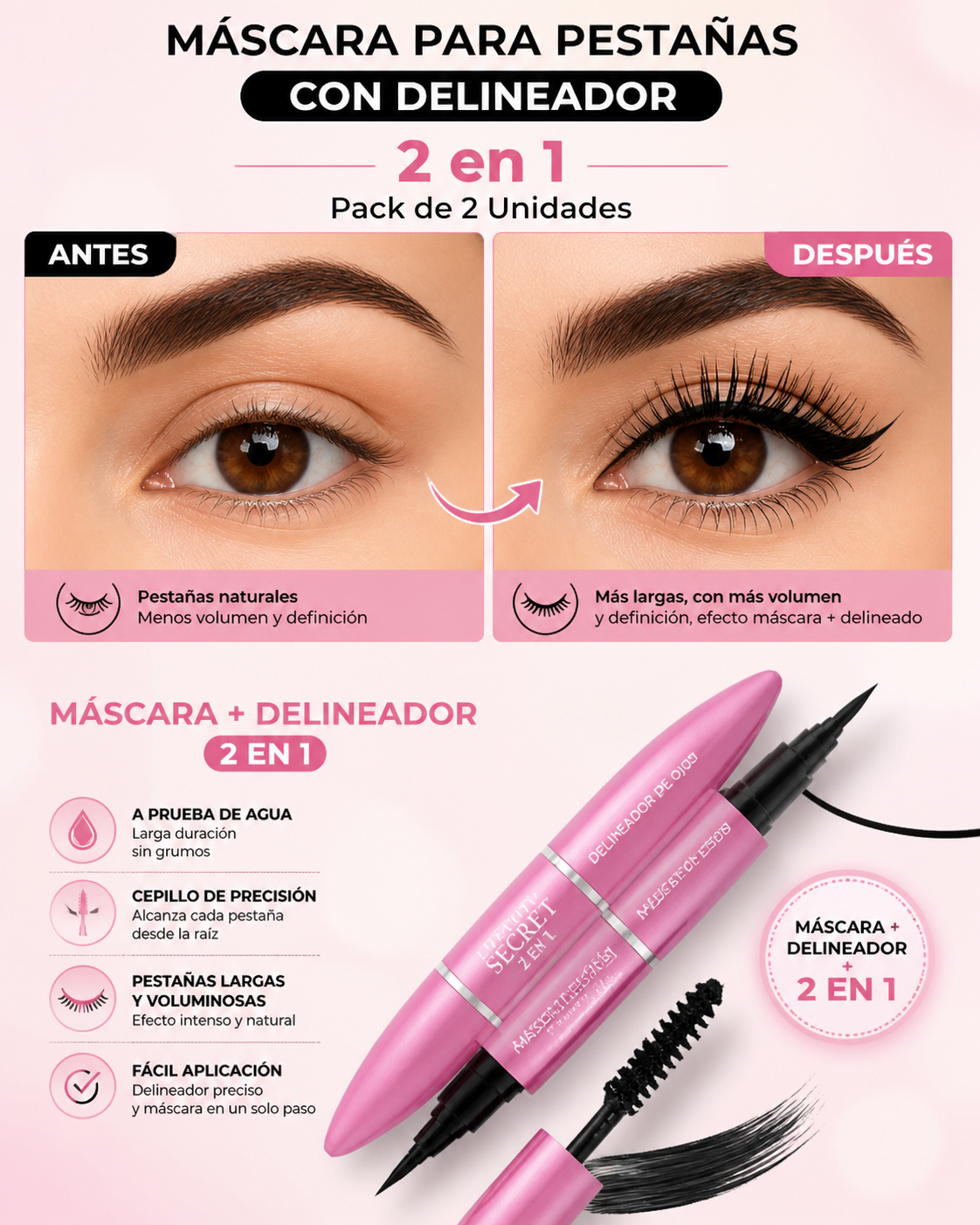 MASCARA PESTAÑAS CON DELINEADOR 2X1